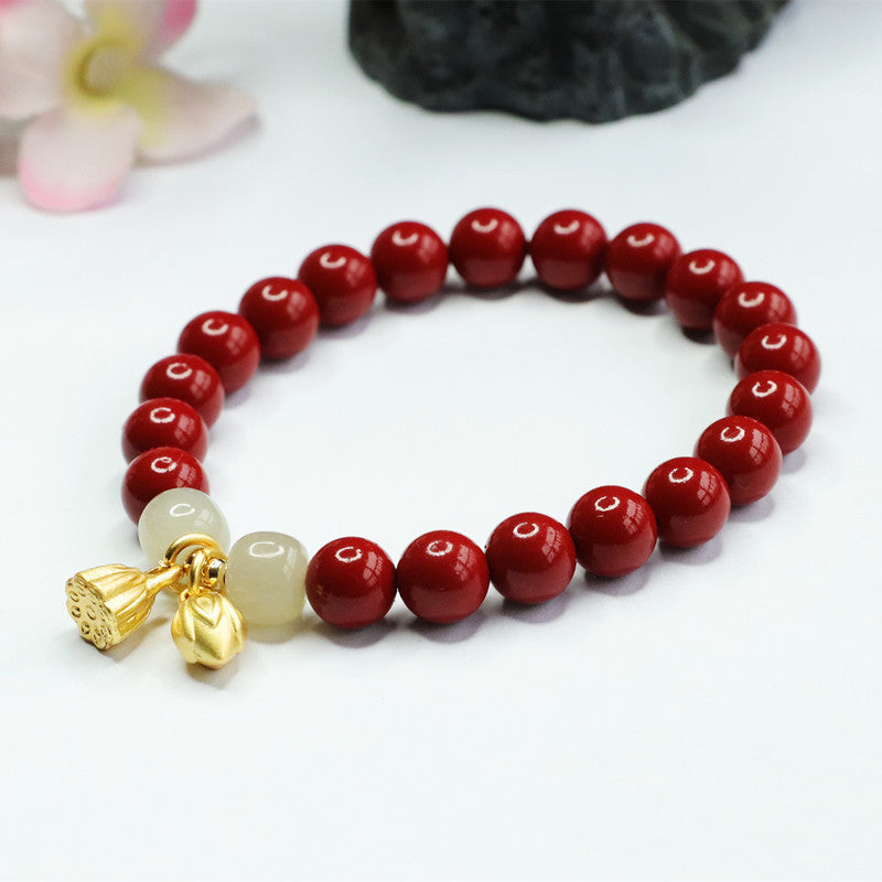 Fortune's Favor Sterling Silver Bracelet with Cinnabar Stone and Hetian Jade