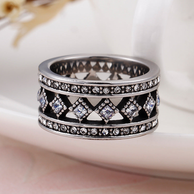 Men's Stainless Steel White Zircon Casting Ring - European and American Style Jewelry