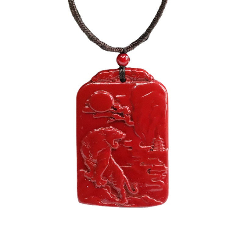 Cinnabar Pendant Rectangle Brand Tiger in The Mountain Pendant