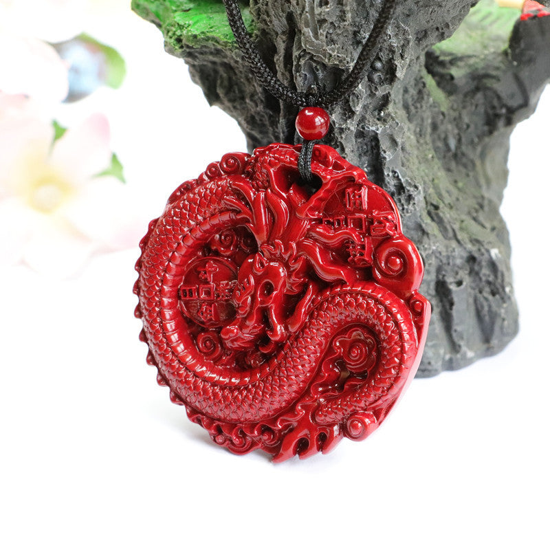 Dragon Sand Pendant with Cinnabar Stone in Sterling Silver