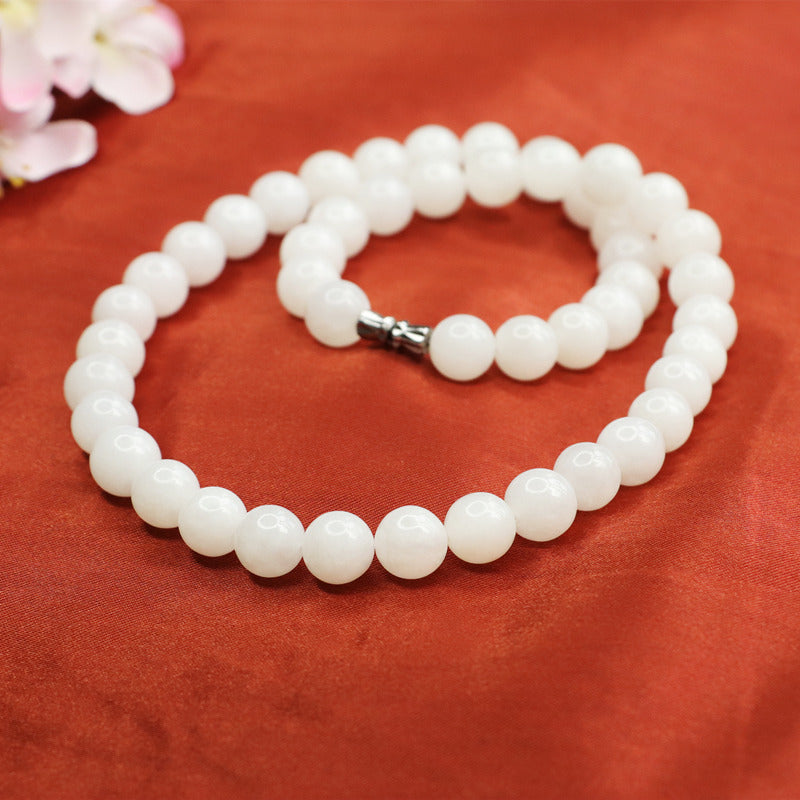 Hotan Jade White Jade Necklace Jade Beads Chain Jewelry