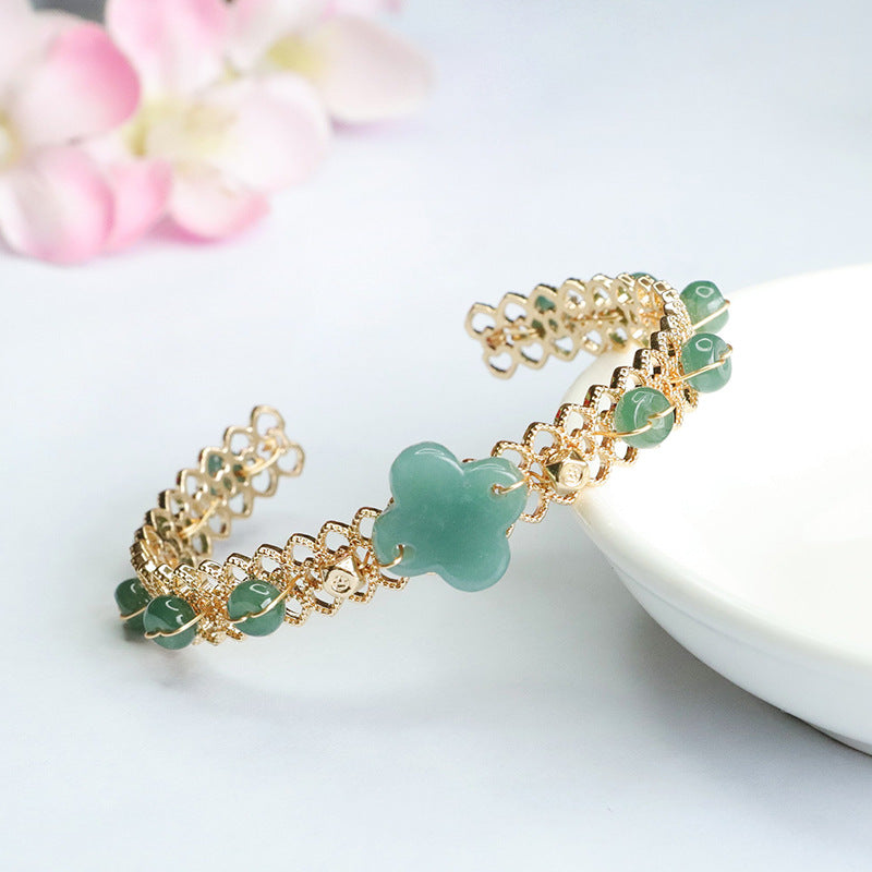 Good Luck Sterling Silver Jade Clover Bracelet