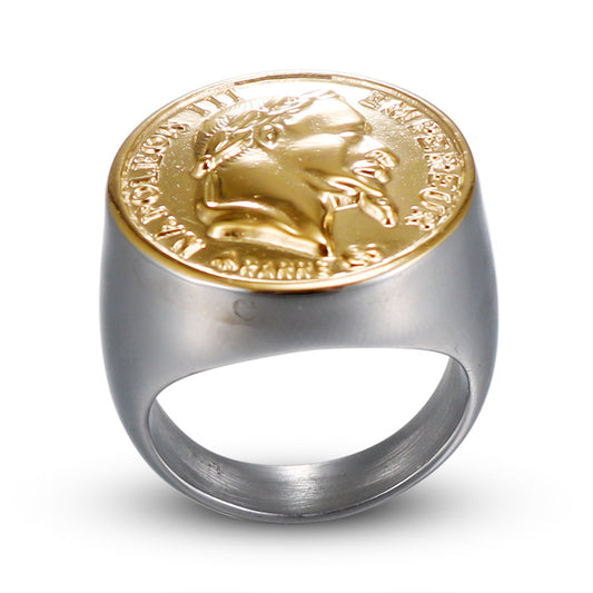 Napoleon Head Punk Gold Men's Titanium Steel Ring - Unique Fashion Statement for Men