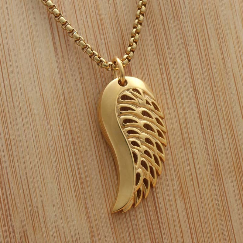 Punk Angel Wing Pendant Necklace in Titanium Steel - Retro Style for Trendy Men and Women