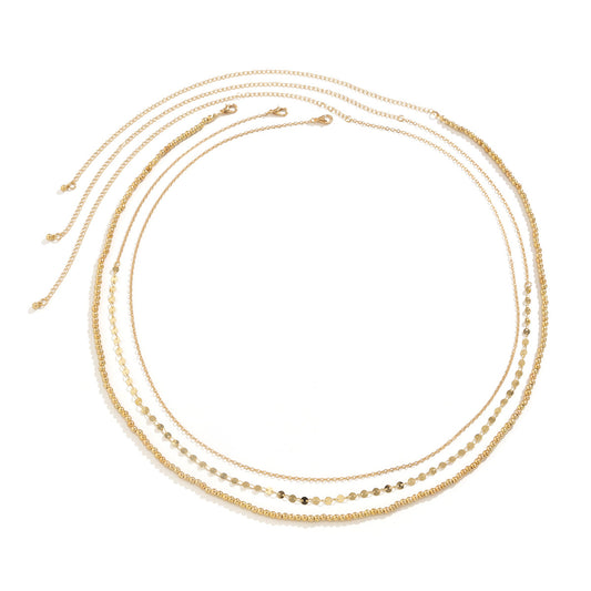 Elegant Sequin Geometric Body Chain with Multi-layer Metal Waist Chain