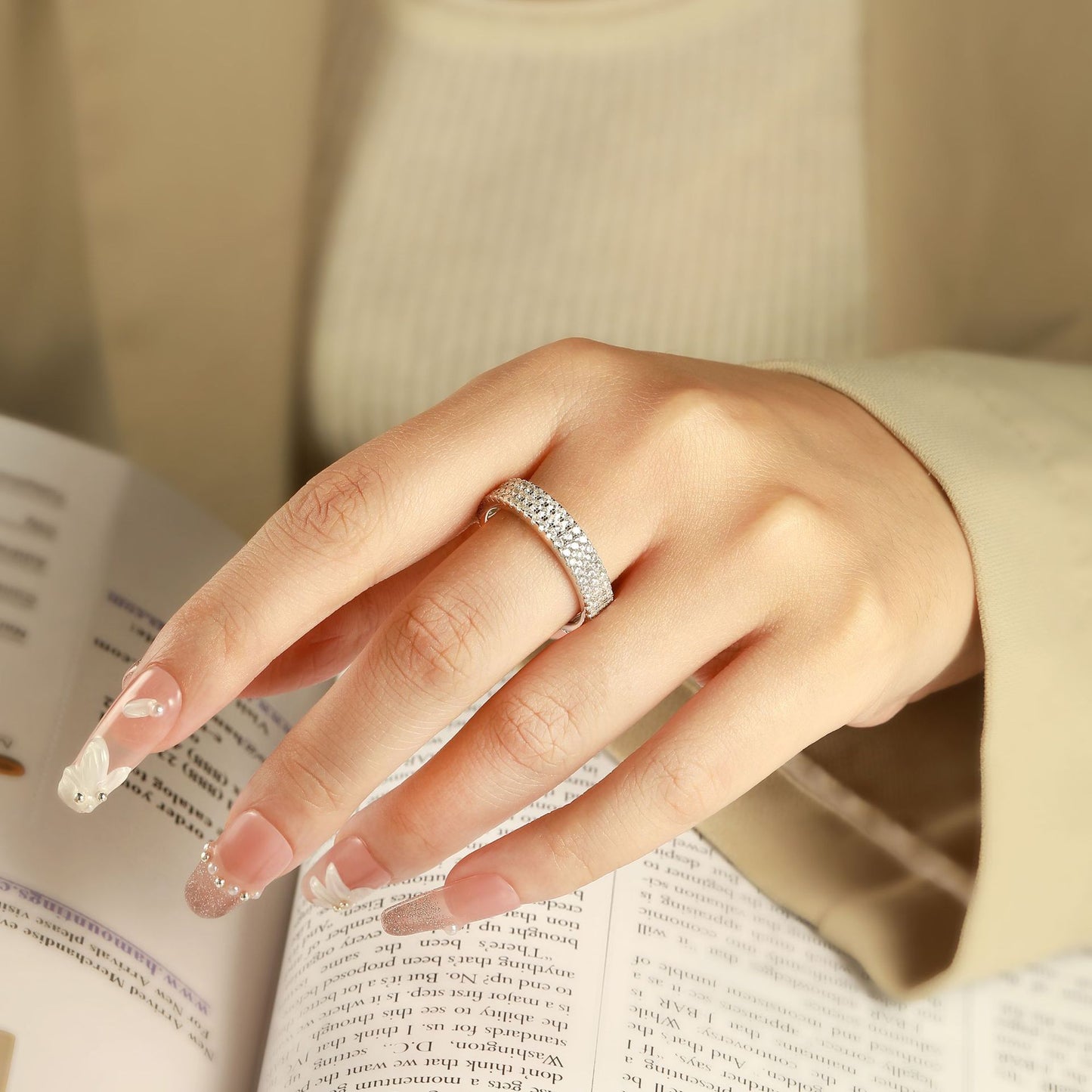 Three Row of Full Zircon Sterling Silver Ring