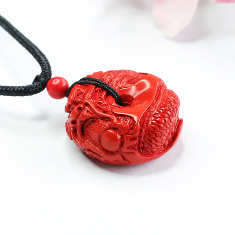 Cinnabar Ping'an Buckle Red Sand Carving Dragon Pendant