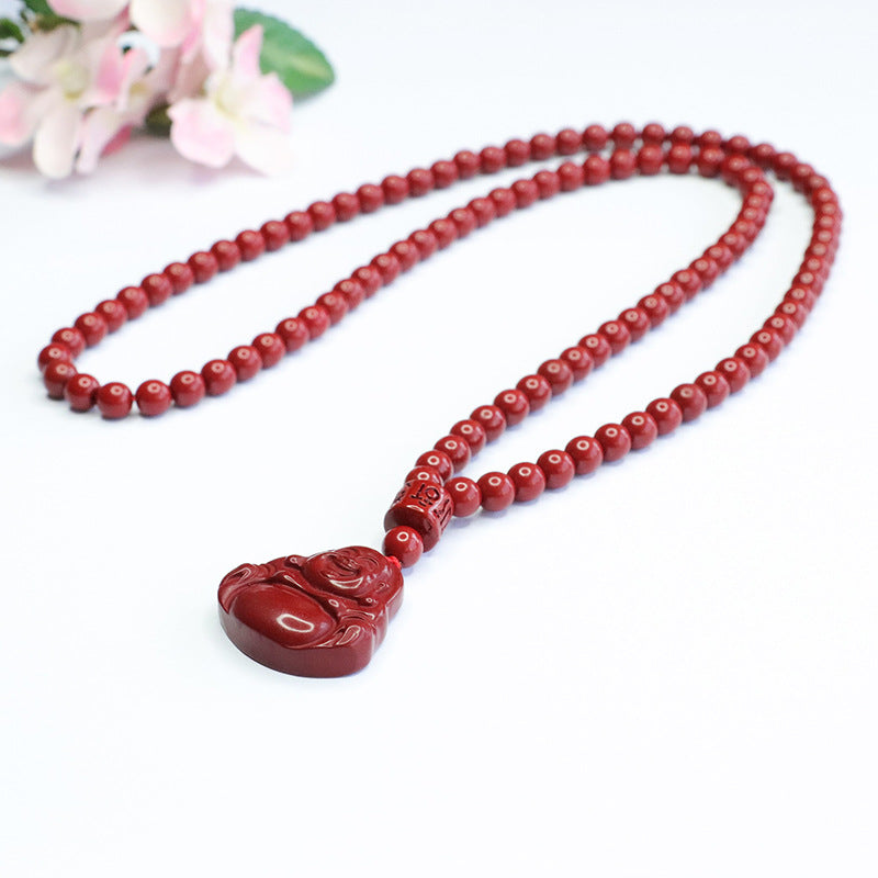 Purple Gold Sand Buddha Lord Necklace with Cinnabar Stone Accents