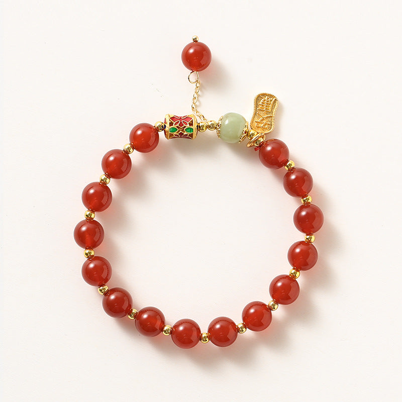 Natural Red Agate Acacia Bean Best Friend Bracelet for Girls - Planderful Fortune's Favor Collection