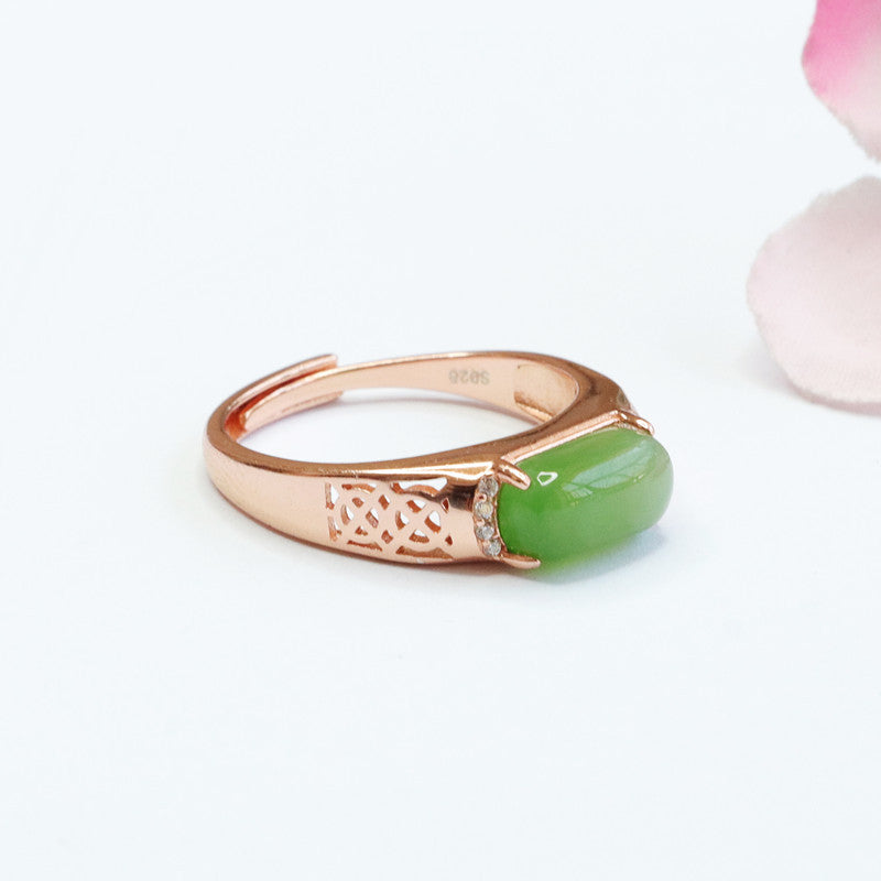 Fortune's Favor Sterling Silver Green Jade Rectangle Ring