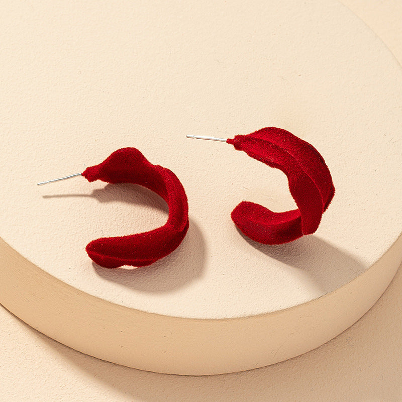 Red Flocking Earrings - Women's Fashion Jewelry Silver Needle