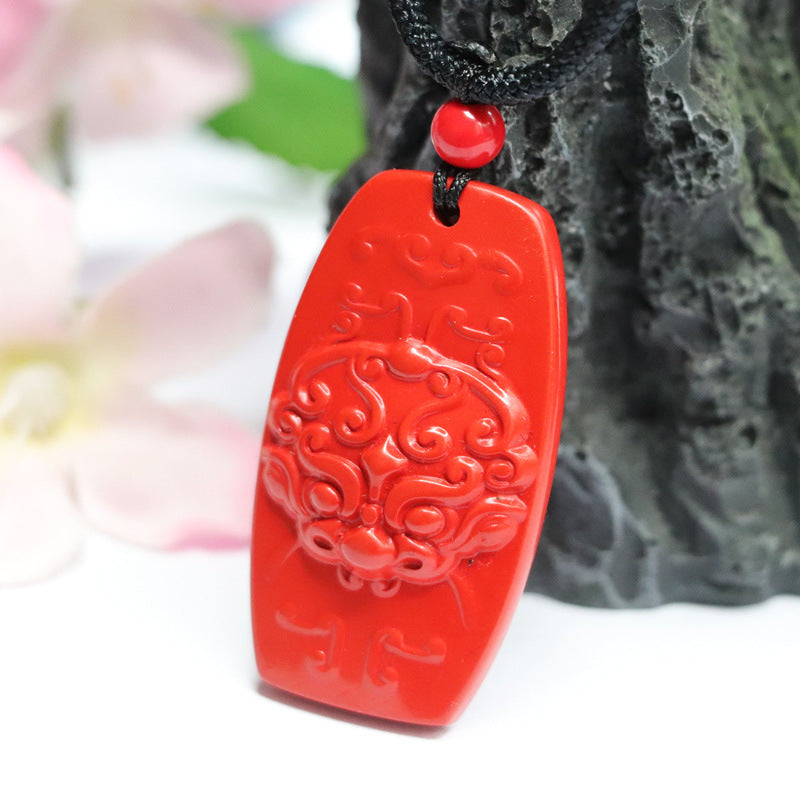 Vermilion Sand Pendant with Pixiu and Gold Beast - Symbol of Prosperity and Protection