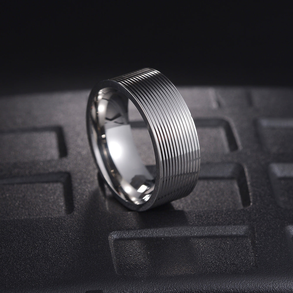 European and American Shein Titanium Steel Ring for Men - Stylish Vacuum Plating Thread 8mm Men's Jewelry