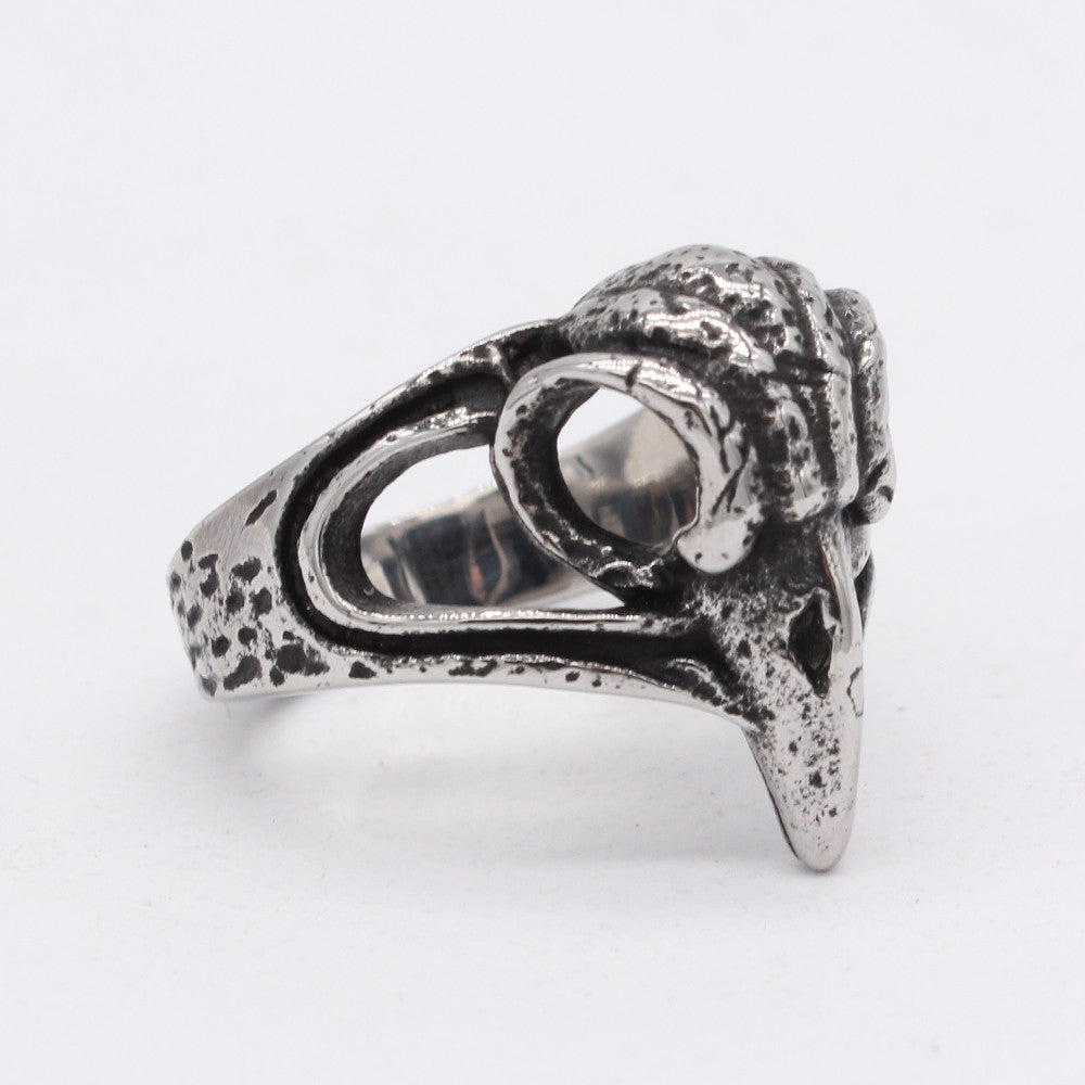 Retro Hollow Bird Head Titanium Steel Ring for Men