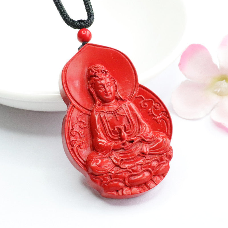 Red Cinnabar Guanyin Sterling Silver Pendant