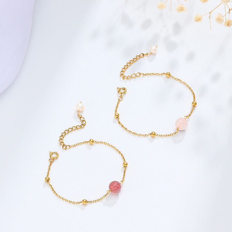 Versatile Strawberry Crystal Powder Bracelet for Women