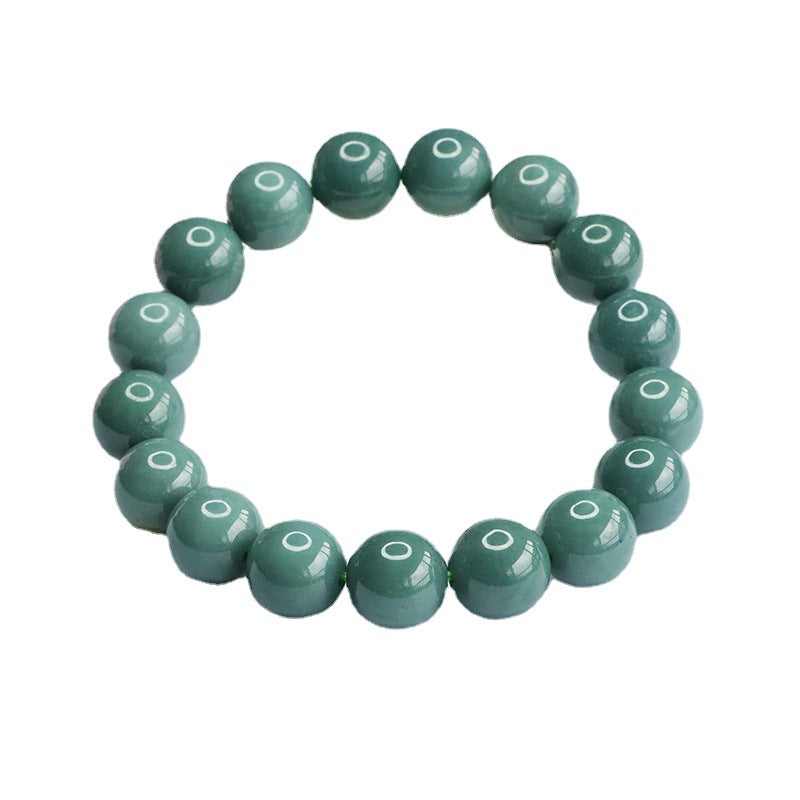 Jade Bracelet with Old Blue Green Beads and Sterling Silver Needle