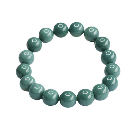 Jade Bracelet with Old Blue Green Beads and Sterling Silver Needle