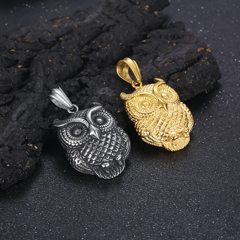 Vintage-Inspired Stainless Steel Owl Pendant for Men - Trendy Punk Animal Accessory