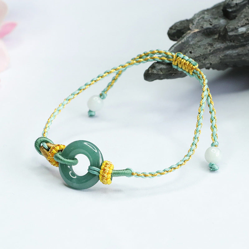 Blue Green Jade Sterling Silver Bracelet With Safety Ring