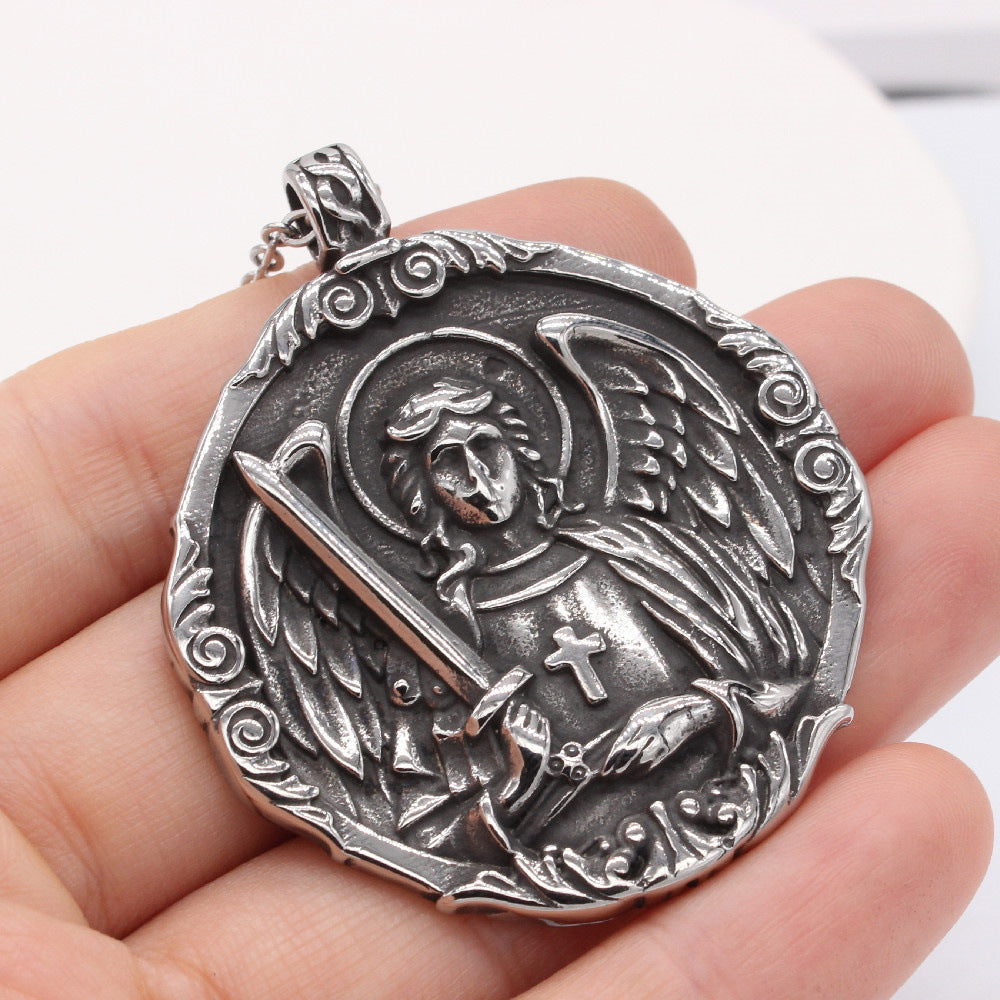 Ancient Greek Cross Jihad Angel Titanium Steel Necklace for Men