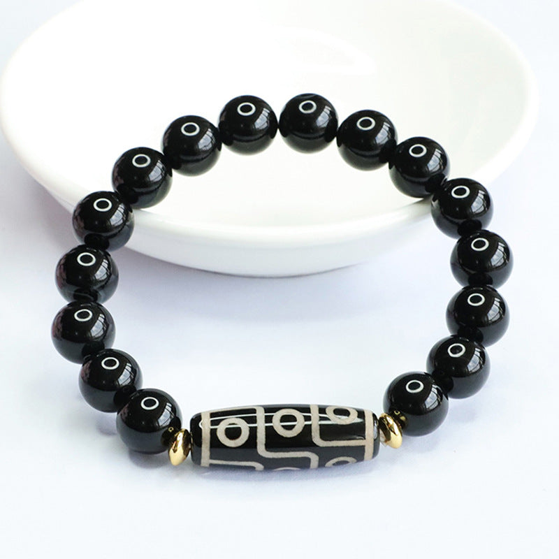 Fortune's Favor Sterling Silver Black Agate Beaded Bracelet