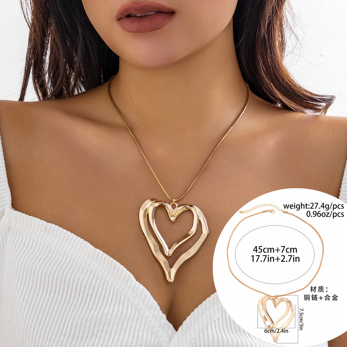 Exaggerated Metal Love Necklace with Adjustable Velvet Wax - Europe and United States inspired.