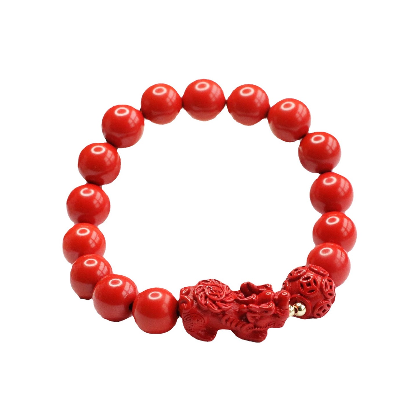 Fortune's Favor Cinnabar Bracelet with Red Sand Pixiu and Copper Coin Jewelry