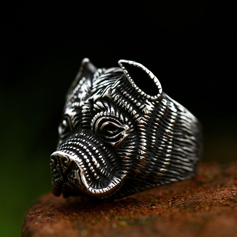 Titanium Steel British Bulldog Ring for Stylish Men - Wholesale Jewelry Collection