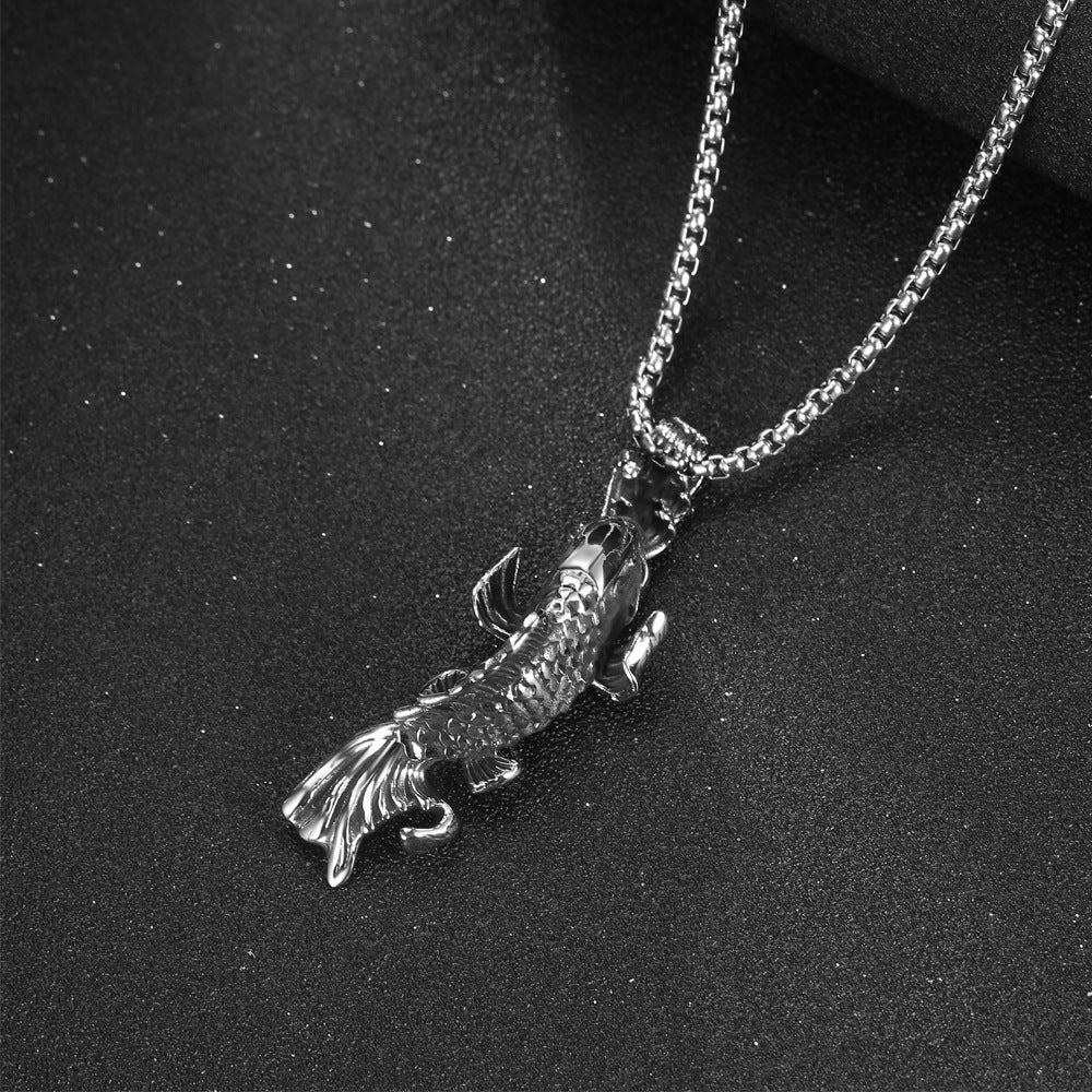 Titanium Steel Koi Carp Pendant Necklace for Men - Customizable Strength and Success Design