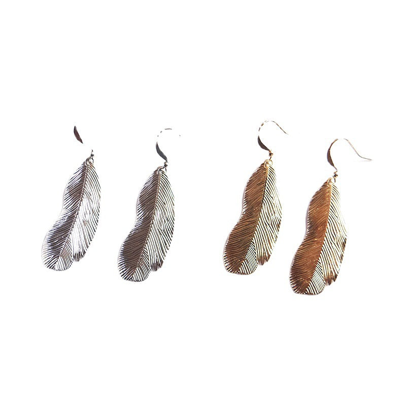 Korean Feather Design Metal Earrings with European & American Retro Style