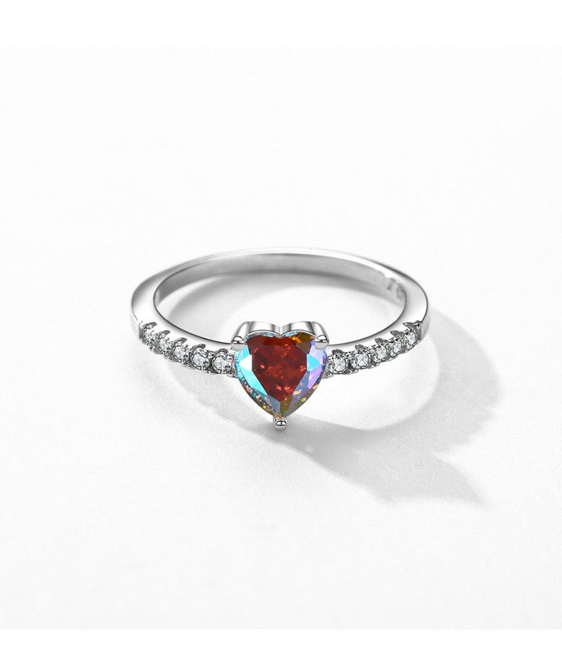 Lovely Heart-shaped Sterling Silver Ring with Colorful Zircon