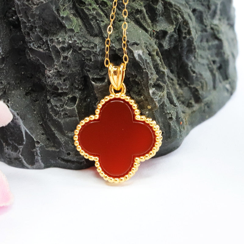 Red Agate Clover Pendant with Golden Edge