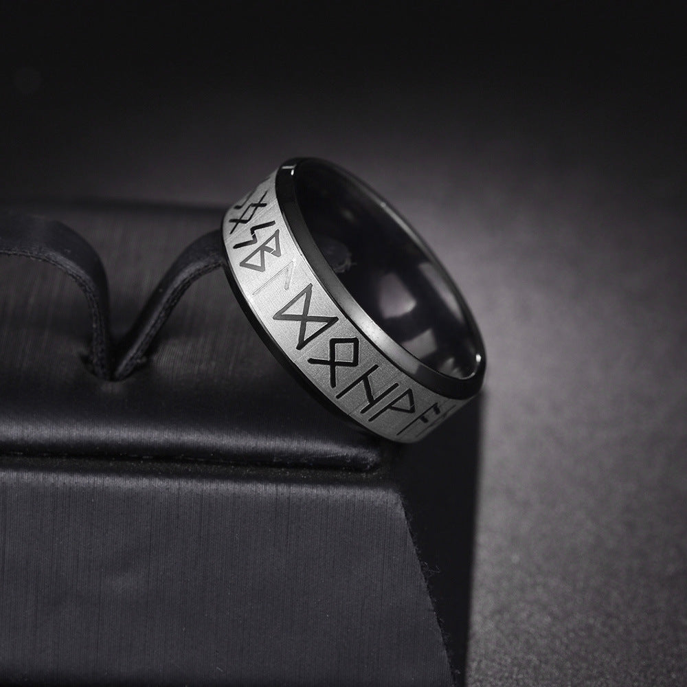 Dark Luen Rune Titanium Viking Ring for Men - Size 6-13