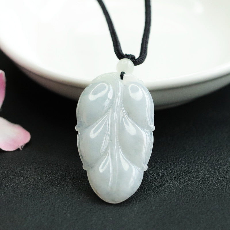 Fortune's Favor White Jade Leaf Pendant