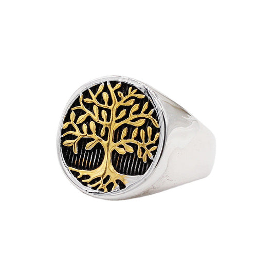 European and American Fashion Retro Tree of Life Men's Titanium Ring