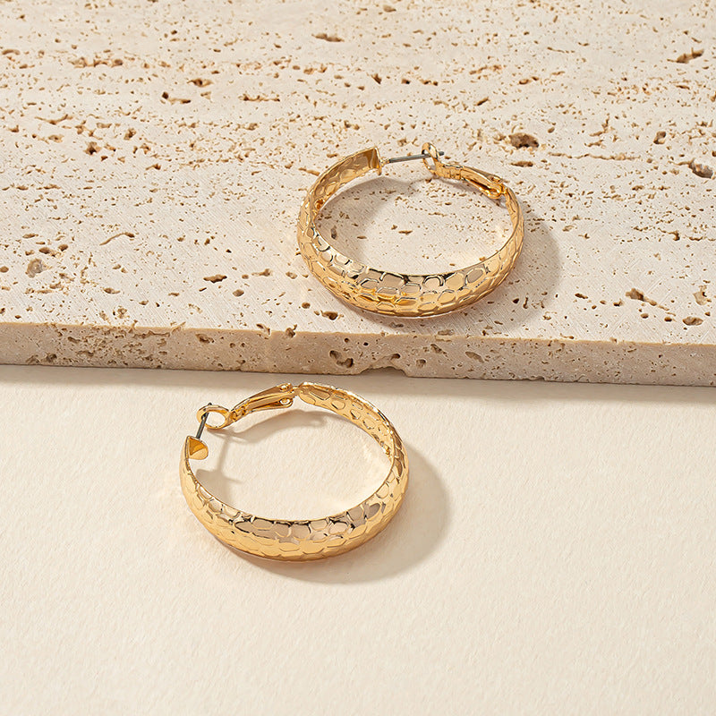 Golden Geometric Circle Earrings with Wide Edges - Vienna Verve