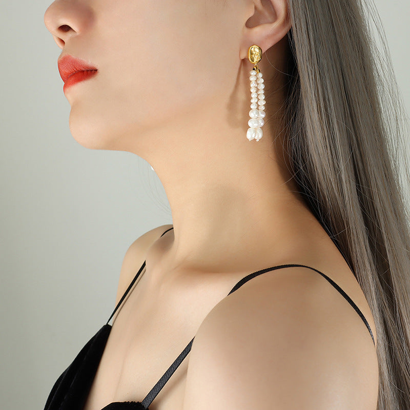 Baroque Freshwater Pearl Fringe Earrings with a Retro Twist