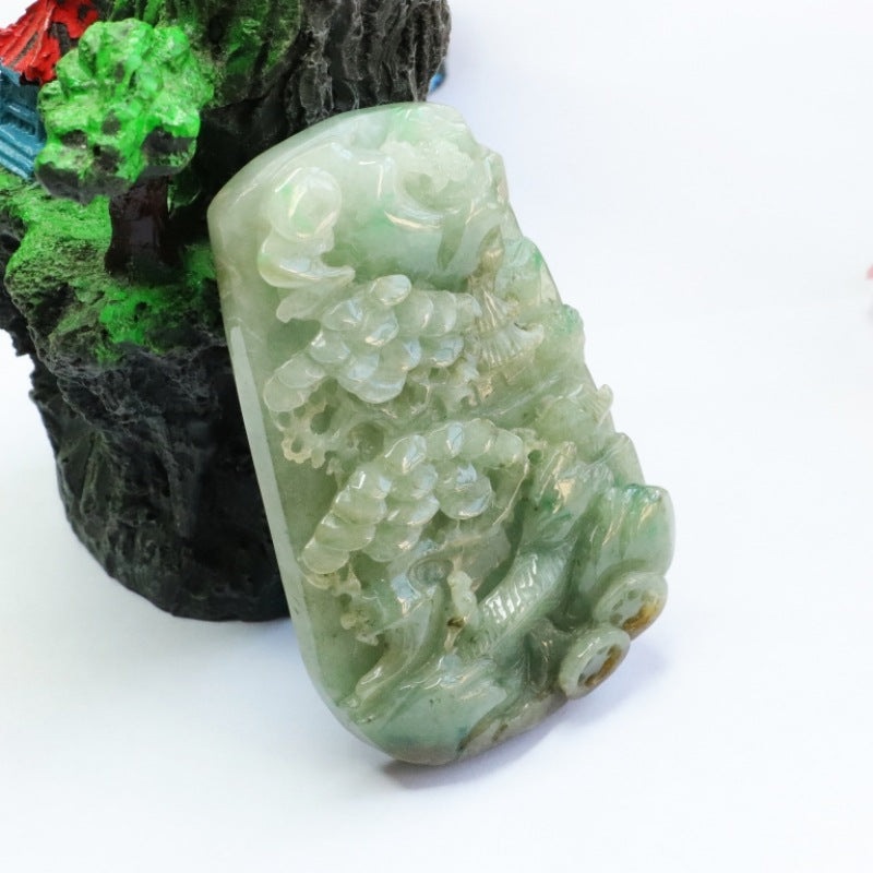 Golden Green Jade Landscape Pendant - Fortune's Favor