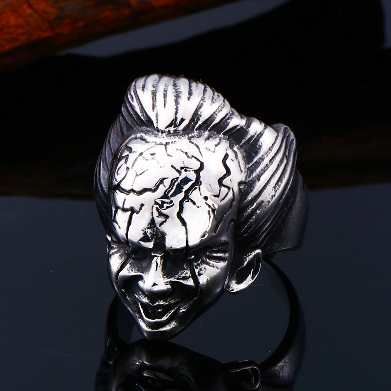 Retro Punk Titanium Steel Men's Ring - Unique Human Head Design for Fashion-forward Individuals