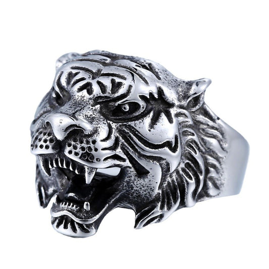 Titanium Steel Men's Retro Tiger Head Ring - Unique Cross-Border Fashion Accessory