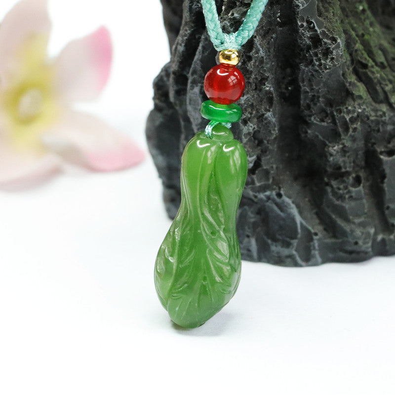 Green Jasper Jade Cabbage Necklace