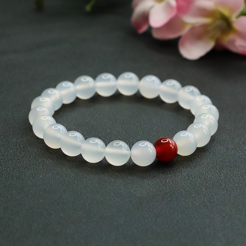 Chalcedony and Red Agate Sterling Silver Bracelet