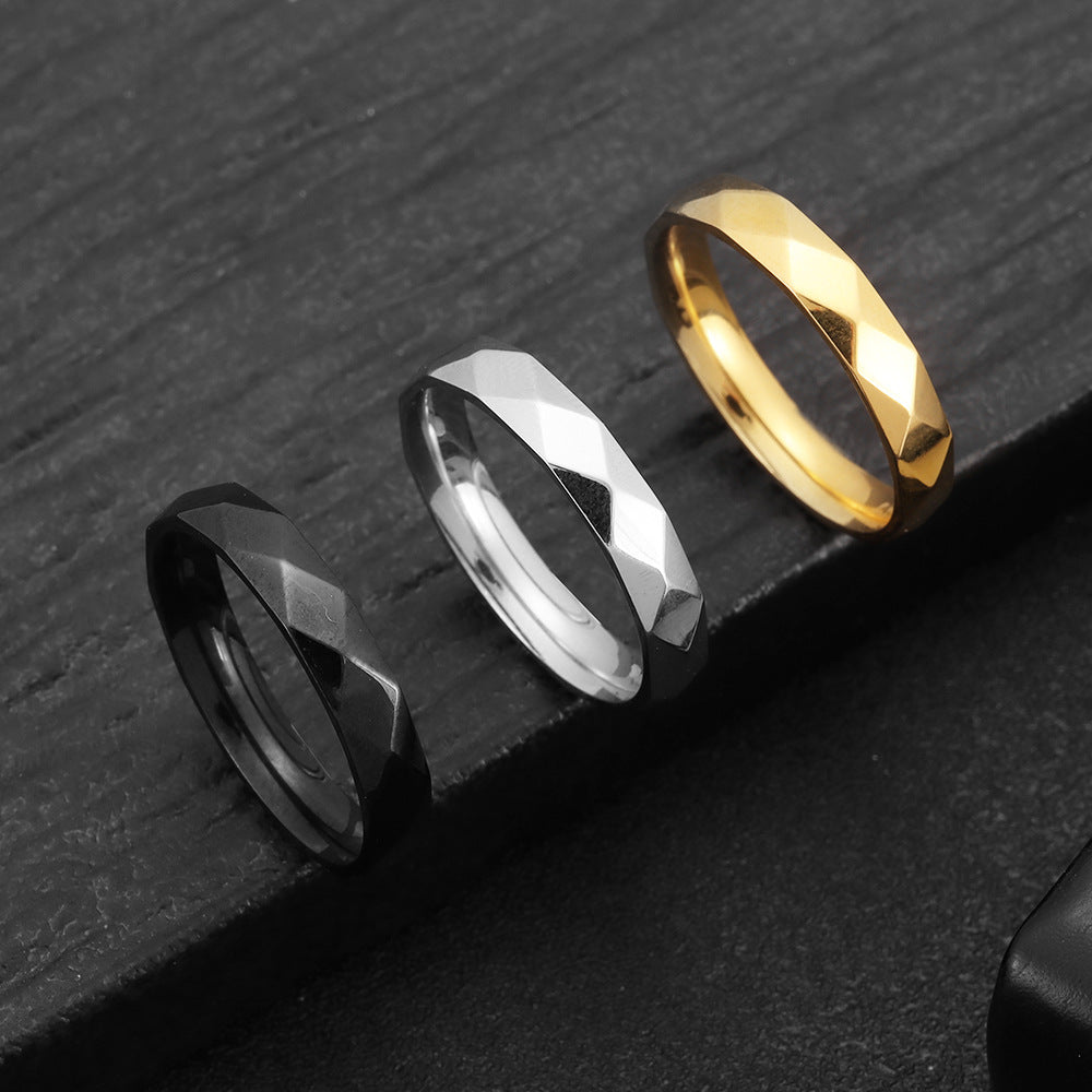 Quadrilateral Geometric Titanium Steel Ring Set for Couples