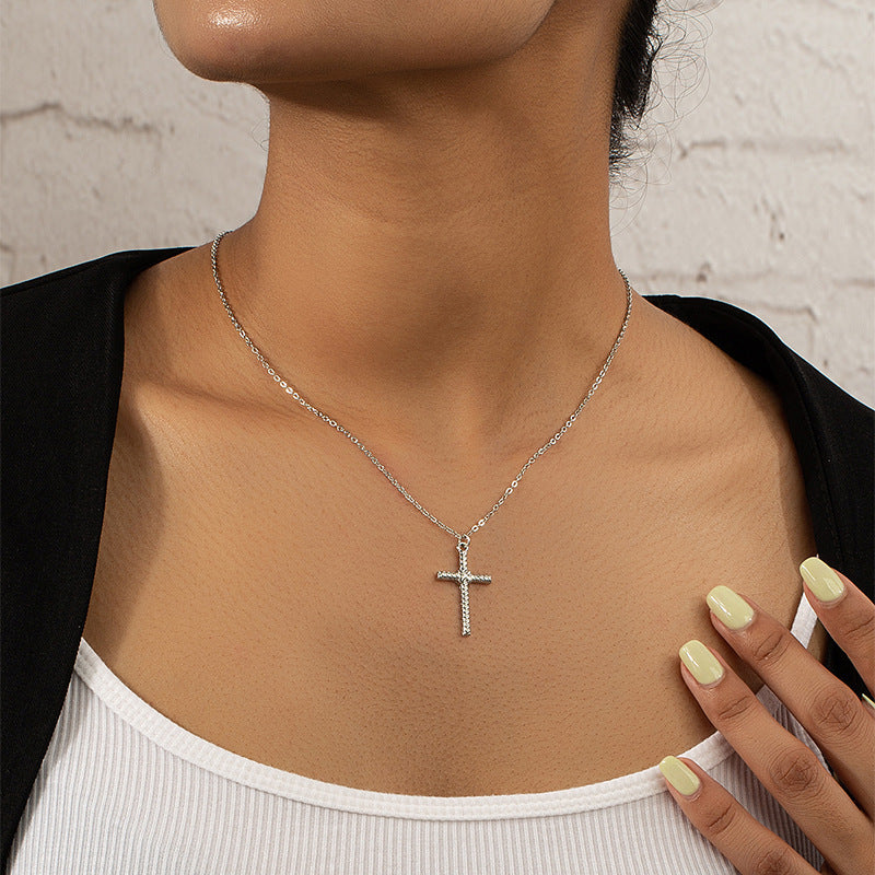 Alloy Cross Pendant - Stylish Europe-Inspired Hip-Hop Necklace for Women