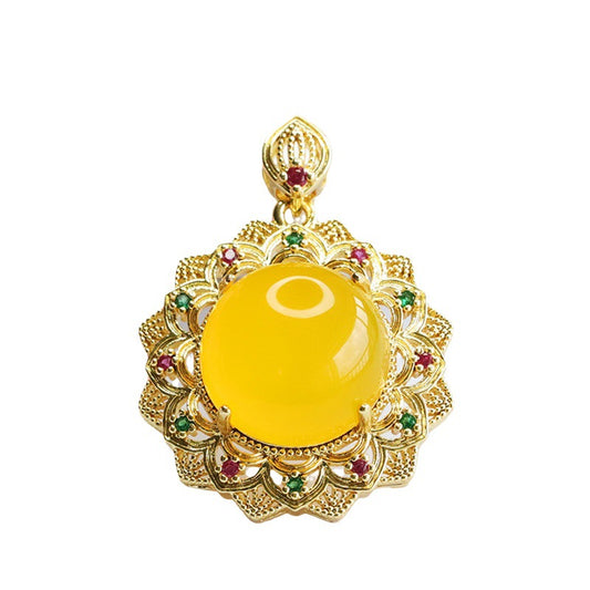 Yellow Sunflower Chalcedony Pendant with Zircon