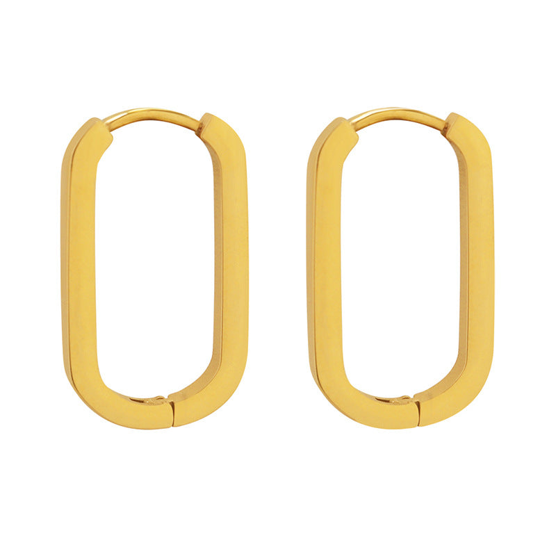 Golden Geometric Oval and Rectangular Stud Earrings in Titanium Steel for Autumn and Winter