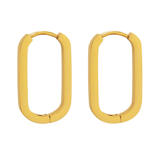 Golden Geometric Oval and Rectangular Stud Earrings in Titanium Steel for Autumn and Winter