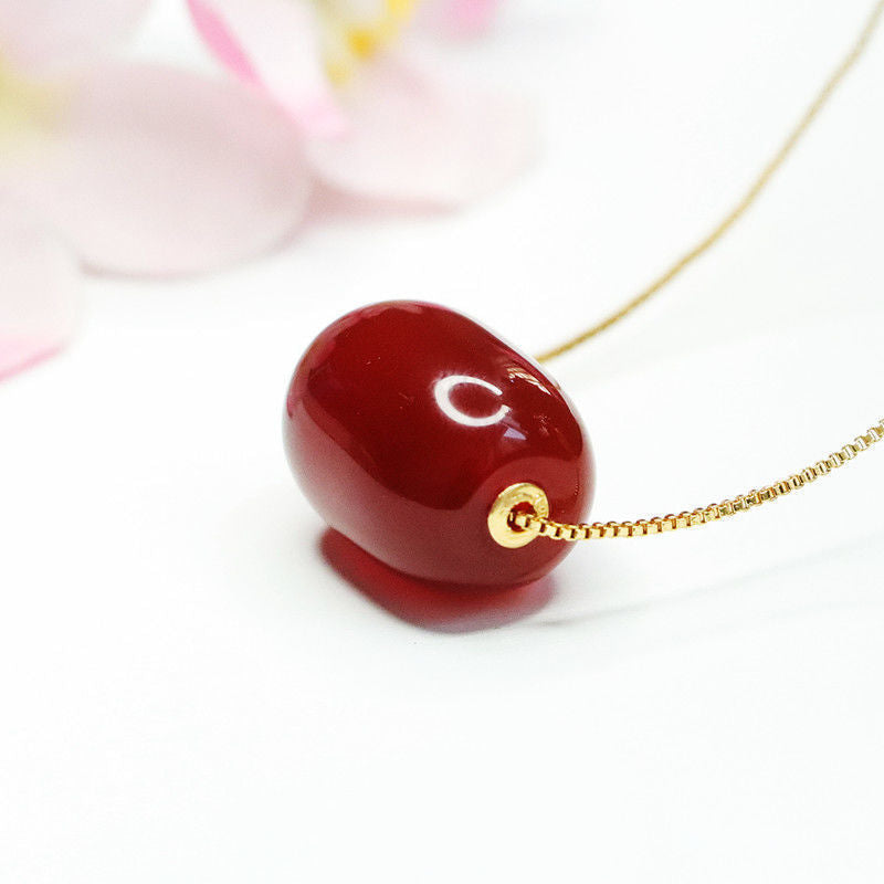 Exquisite Red Agate Bead Pendant Necklace in Sterling Silver