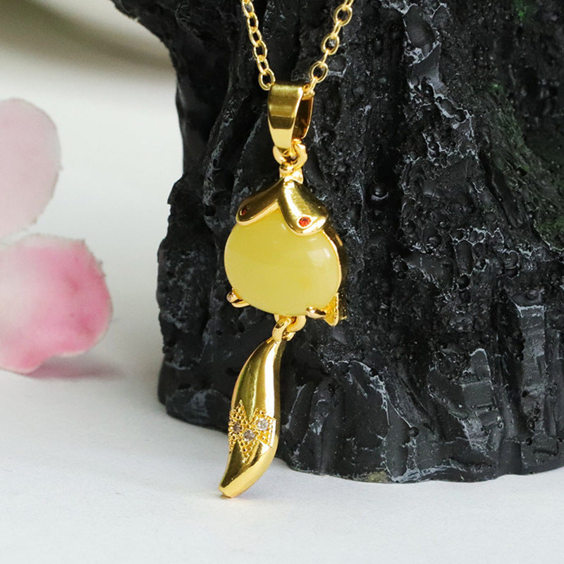 Beeswax Amber Fox Pendant crafted from Natural Materials